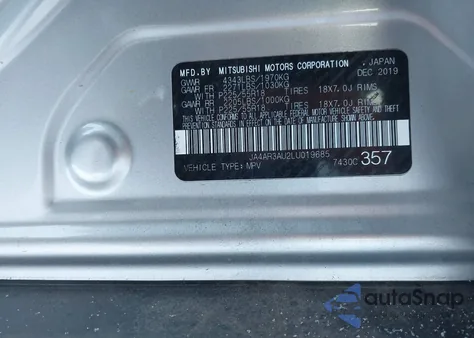 2020 Mitsubishi Outlander Sport 2.0 Be Awc/2.0 Es Awc/2.0 Se Awc/2.0 Sp Awc from USA, damaged, VIN JA4AR3AU2LU019685